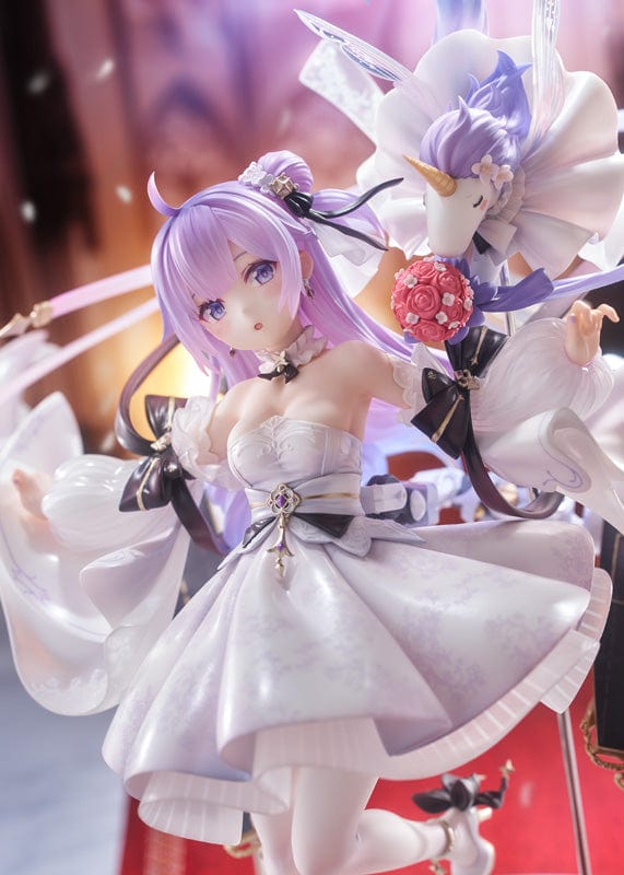 Azur Lane Unicorn (A Dream of Pure Vows) 1/7 Scale Figure in a flowing white gown with delicate lace patterns, soft purple hair, and dynamic ribbons, standing on an elegant base.