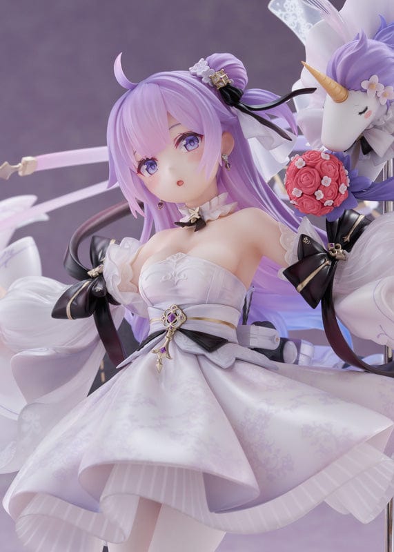 Azur Lane Unicorn (A Dream of Pure Vows) 1/7 Scale Figure in a flowing white gown with delicate lace patterns, soft purple hair, and dynamic ribbons, standing on an elegant base.