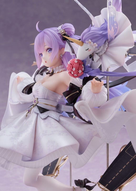 Azur Lane Unicorn (A Dream of Pure Vows) 1/7 Scale Figure in a flowing white gown with delicate lace patterns, soft purple hair, and dynamic ribbons, standing on an elegant base.