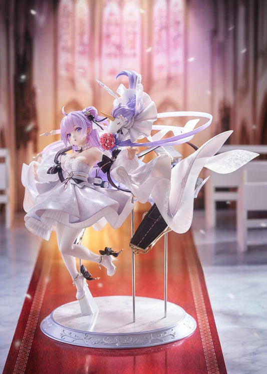 Azur Lane Unicorn (A Dream of Pure Vows) 1/7 Scale Figure in a flowing white gown with delicate lace patterns, soft purple hair, and dynamic ribbons, standing on an elegant base.