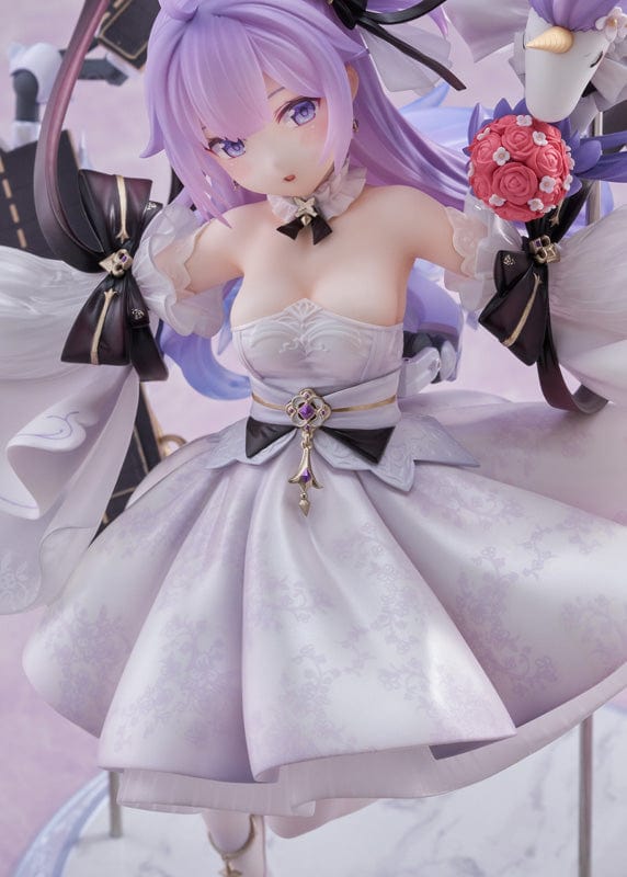 Azur Lane Unicorn (A Dream of Pure Vows) 1/7 Scale Figure in a flowing white gown with delicate lace patterns, soft purple hair, and dynamic ribbons, standing on an elegant base.