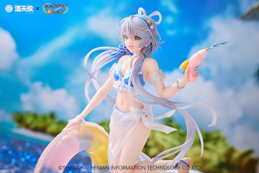 Vsinger Luo Tianyi Summer Sea Breeze Ver. 1/7 Scale Figure, featuring Luo Tianyi in a beach outfit with a water blaster and an inflatable ring on a beach-themed base.