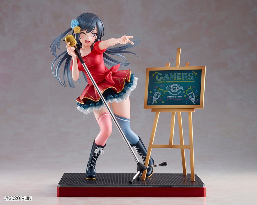 Love Live! Nijigasaki High School Idol Club DreamTech Setsuna Yuki (ODAIBA Gamers Kanban Musume) 1/7 Scale Figure (Reissue) featuring Setsuna holding a microphone and posing with a Gamers signboard.