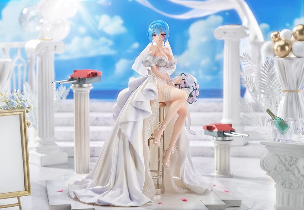 Warship Girls R Prinz Eugen (My Heart Ver.) 1/7 Scale Figure featuring a wedding gown, seated pose, and detailed pillars with naval artillery elements.