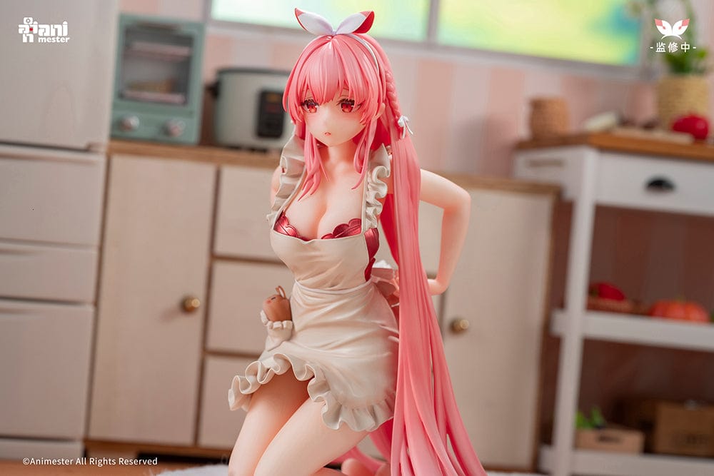 White Rabbit Rosu (Apron Ver.) 1/7 Scale Figure with pink hair, ruffled apron, and bunny companion on a soft white base.