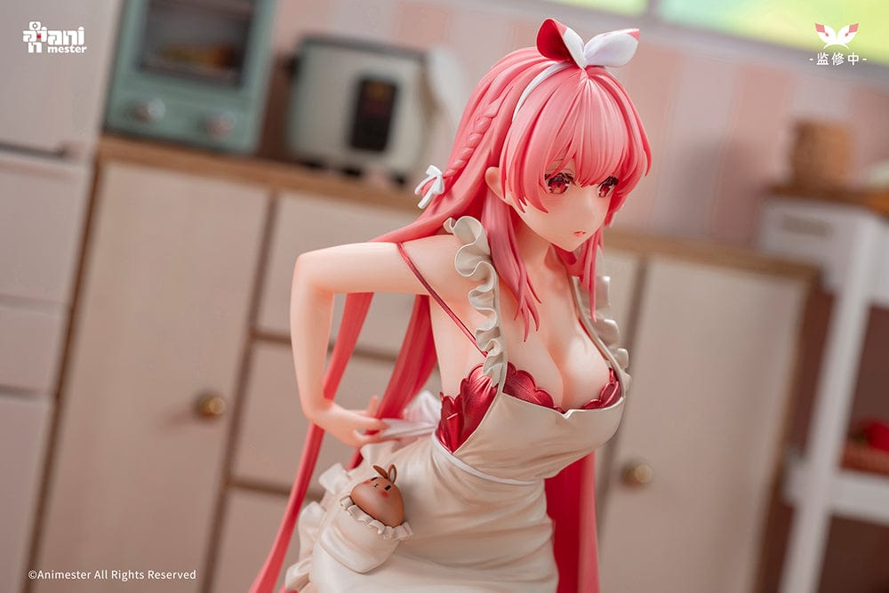 White Rabbit Rosu (Apron Ver.) 1/7 Scale Figure with pink hair, ruffled apron, and bunny companion on a soft white base.