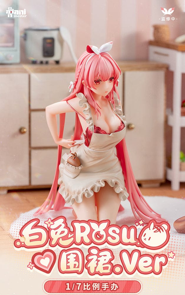 White Rabbit Rosu (Apron Ver.) 1/7 Scale Figure with pink hair, ruffled apron, and bunny companion on a soft white base.