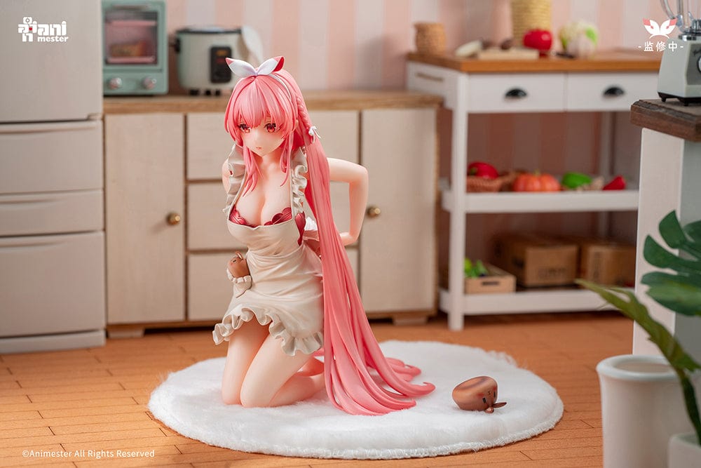 White Rabbit Rosu (Apron Ver.) 1/7 Scale Figure with pink hair, ruffled apron, and bunny companion on a soft white base.