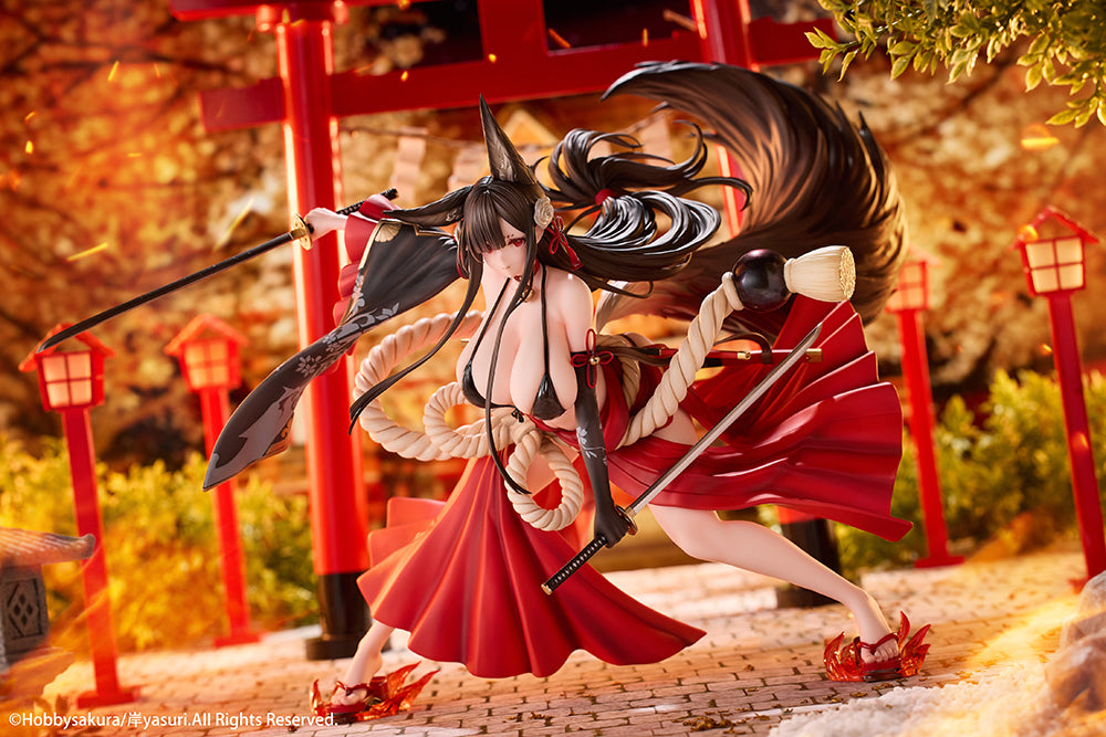 Kishi Yasuri Illustration Ying Mo (Deluxe Edition) 1/7 Scale Figure, featuring Ying Mo in a dynamic pose with dual swords, wearing a vibrant red attire and showcasing intricate details and accessories.