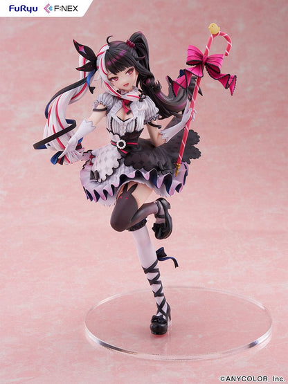 Nijisanji Rena Yorumi 1/7 Scale Figure in gothic-inspired idol outfit with parasol, striking a dynamic performance pose.