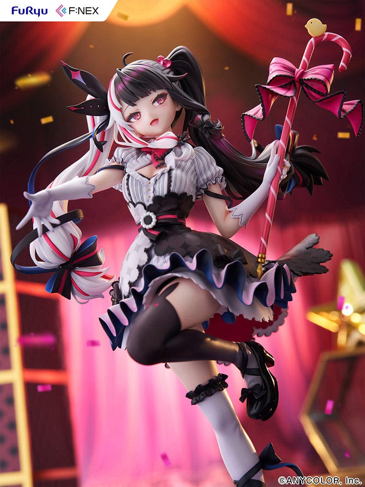 Nijisanji Rena Yorumi 1/7 Scale Figure in gothic-inspired idol outfit with parasol, striking a dynamic performance pose.