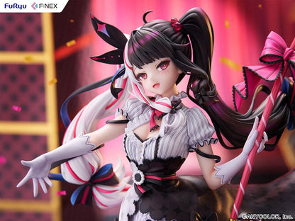 Nijisanji Rena Yorumi 1/7 Scale Figure in gothic-inspired idol outfit with parasol, striking a dynamic performance pose.