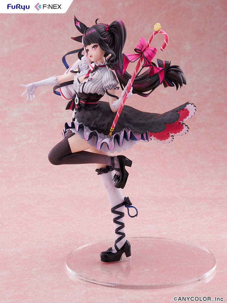 Nijisanji Rena Yorumi 1/7 Scale Figure in gothic-inspired idol outfit with parasol, striking a dynamic performance pose.