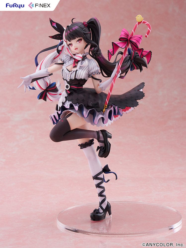 Nijisanji Rena Yorumi 1/7 Scale Figure in gothic-inspired idol outfit with parasol, striking a dynamic performance pose.