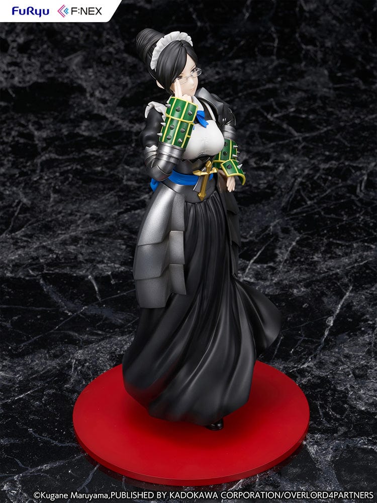 Overlord Yuri Alpha 1/7 Scale Figure in maid attire with armored gauntlets, black flowing skirt, and signature glasses in a composed pose.