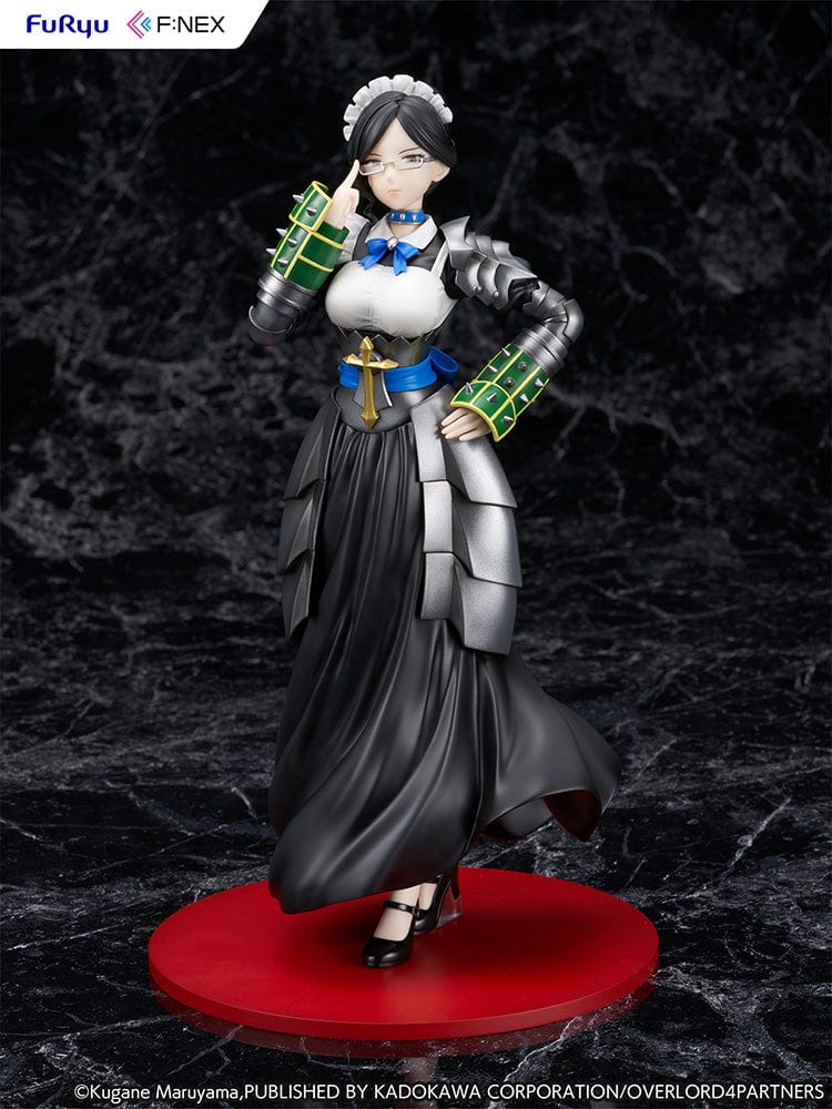 Overlord Yuri Alpha 1/7 Scale Figure in maid attire with armored gauntlets, black flowing skirt, and signature glasses in a composed pose.