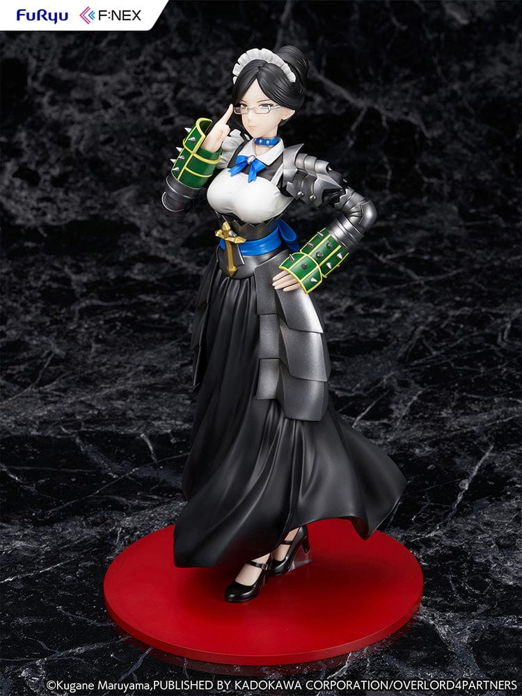 Overlord Yuri Alpha 1/7 Scale Figure in maid attire with armored gauntlets, black flowing skirt, and signature glasses in a composed pose.