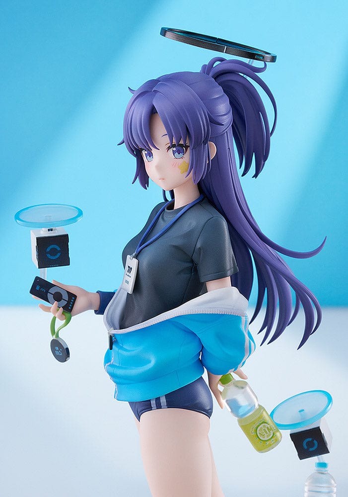 Blue Archive Yuuka Hayase (Track Ver.) 1/7 Scale Figure in navy-blue track outfit with accessories, standing on a grass base with robotic companion.