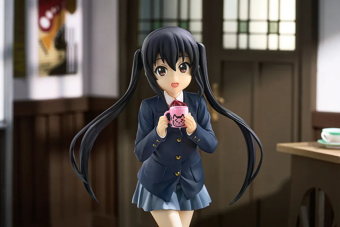 K-ON! POP UP PARADE L Azusa Nakano figure wearing her school uniform and holding a pink cat-themed mug.