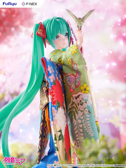 Hatsune Miku 1/4 scale figure wearing a detailed traditional Japanese kimono with a bird on her hand.