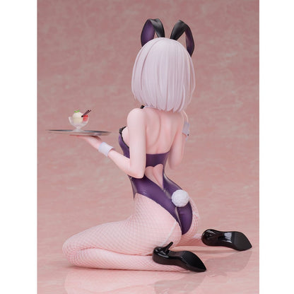 Iro Bunny 1/6 Scale Figure by Mignon in a purple bunny suit, holding a dessert tray with detailed fishnet stockings and a playful pose.