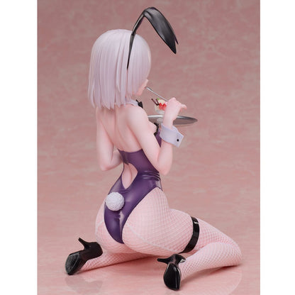 Iro Bunny 1/6 Scale Figure by Mignon in a purple bunny suit, holding a dessert tray with detailed fishnet stockings and a playful pose.