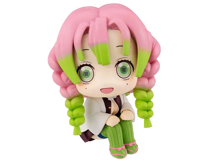 Demon Slayer Mitsuri Kanroji Look Up figure seated in her Corps uniform and white haori with pink-and-green braided hair.