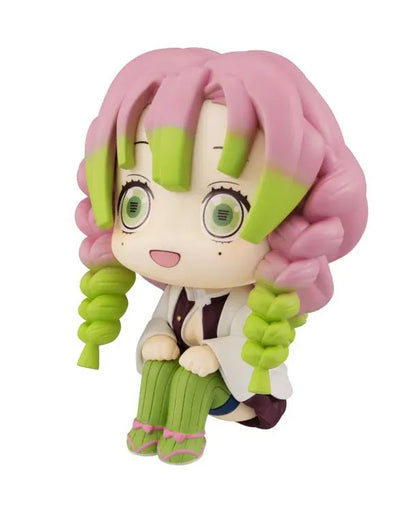Demon Slayer Mitsuri Kanroji Look Up figure seated in her Corps uniform and white haori with pink-and-green braided hair.