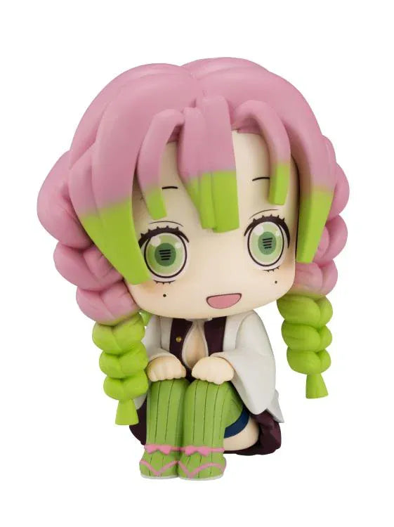 Demon Slayer Mitsuri Kanroji Look Up figure seated in her Corps uniform and white haori with pink-and-green braided hair.